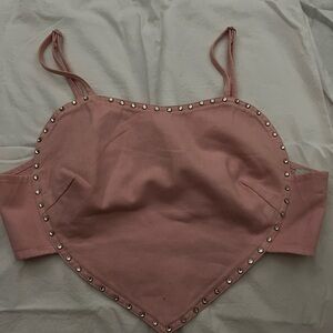 One Teaspoon Pink Heart Crop Top with Stud Details